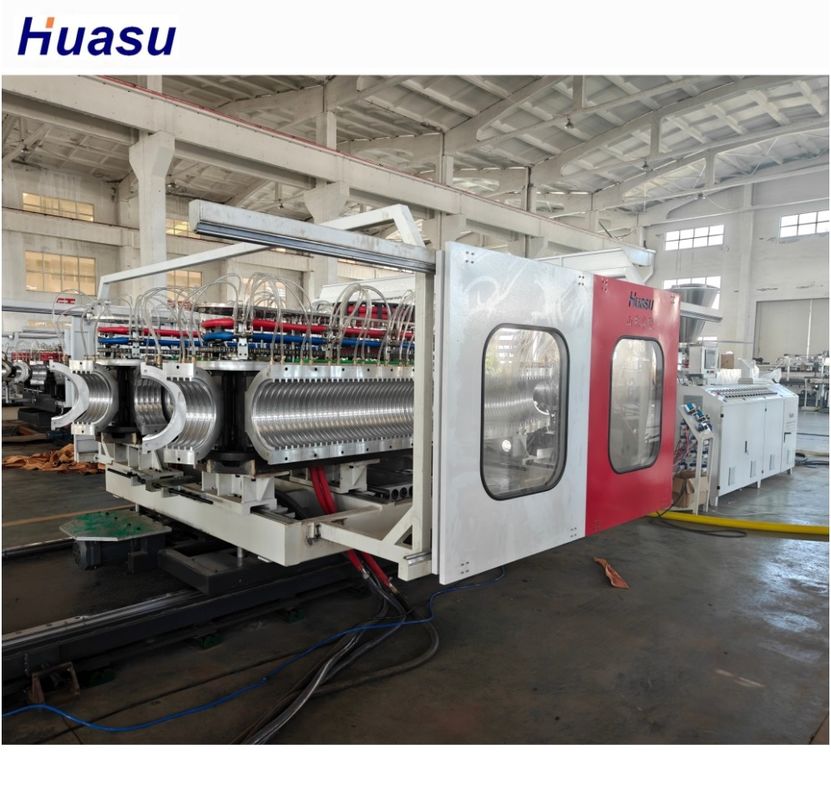 Κωνικό δίδυμο βίδα Extruder PVC διπλό τοίχωμα κυματοειδής σωλήνα μηχανή εκτόξευσης για πλαστικά σωλήνες