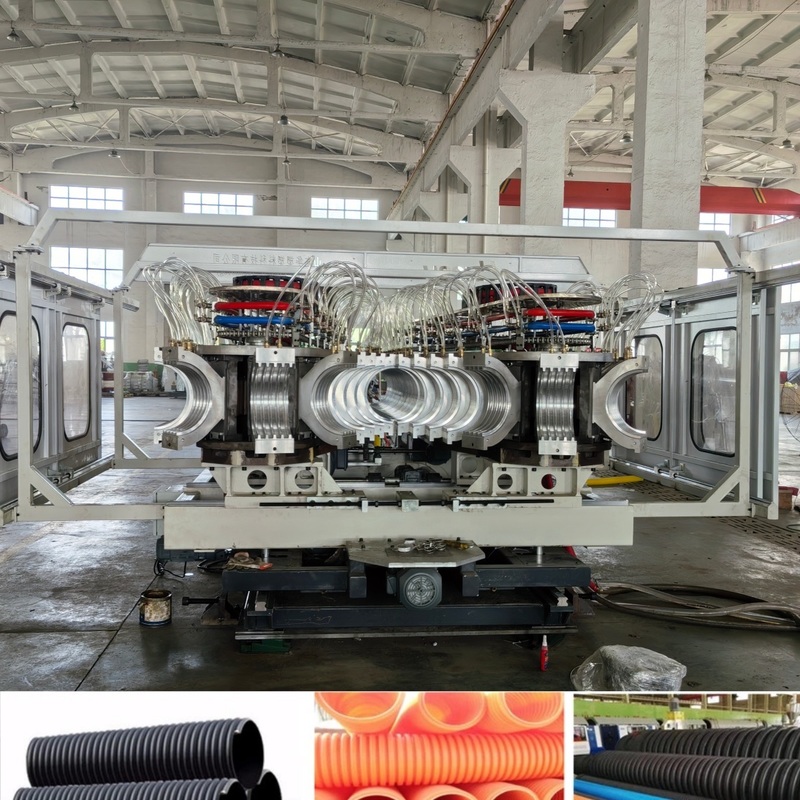 Μηχανή διπλού τοιχώματος κυματοειδών σωλήνων με διάμετρο σωλήνων 300 mm-1600 mm Siemens PLC System και Online Belling για PVC/PE