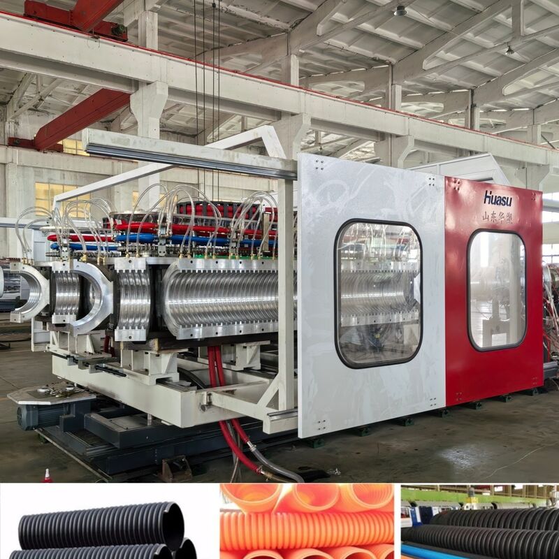 Ελεγχόμενη από PLC γραμμή εκτόξευσης διπλού τοιχώματος κυματοειδούς σωλήνα για υψηλή παραγωγικότητα με διάμετρο σωλήνα 32-1600mm